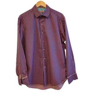Robert Graham Button Up Mens Embroidered Red Plaid Shirt Size M